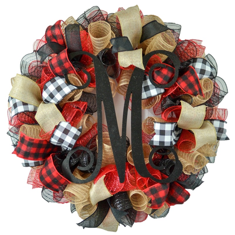 Buffalo Plaid Check Wreath – Front Door Outdoor Mesh Christmas Decor Red Black Burlap No Centerpiece