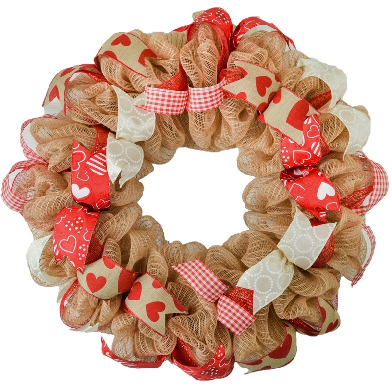 Burlap Valentine Front Door Wreath | Red Brown White No Centerpiece