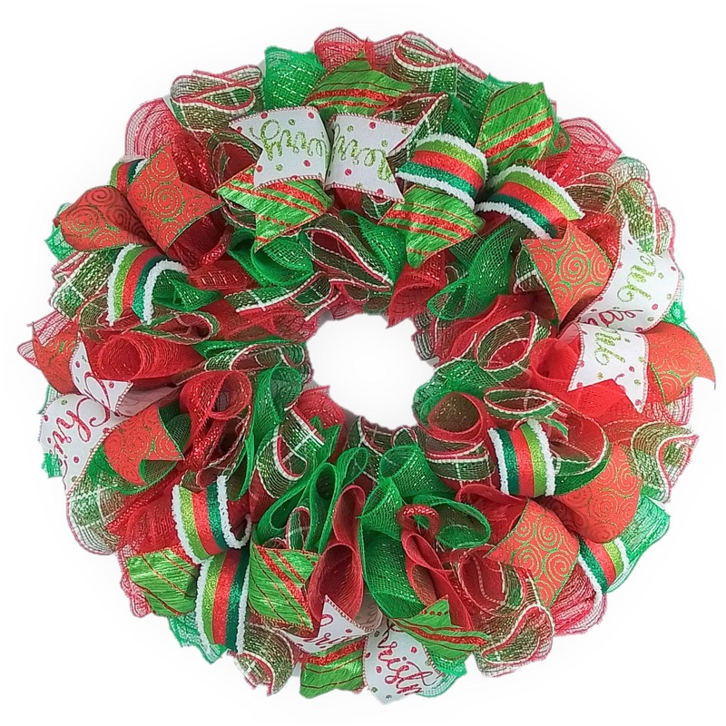 Christmas Wreaths for Front Door, Red Lime Green White : C1 No Centerpiece