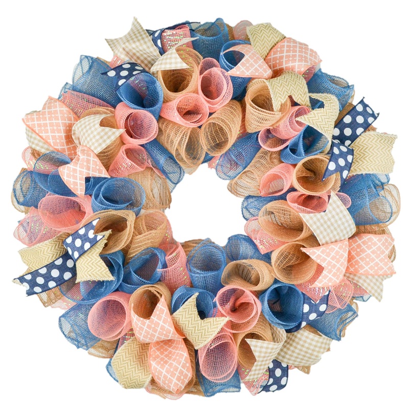 Coral Everyday Wreath, Denim Blue Wreath for Front Door No Centerpiece