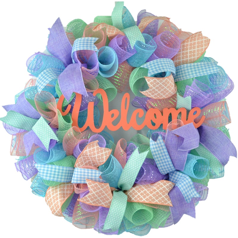 Coral Wreath, Mint Green Wreath for Front Door, Custom Spring Wreath No Centerpiece