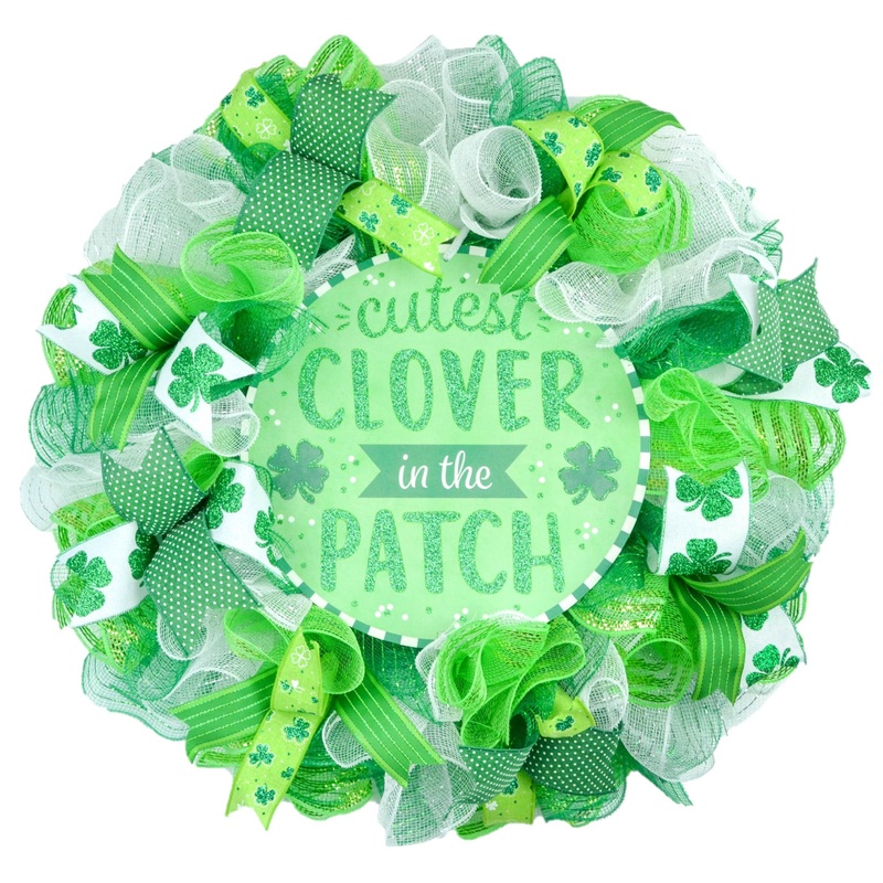 Cutest Clover St Patricks Wreath – Animal Print Saint Patrick’s Home Sweet Home Decor – Shamrock Door Decorations – Green White