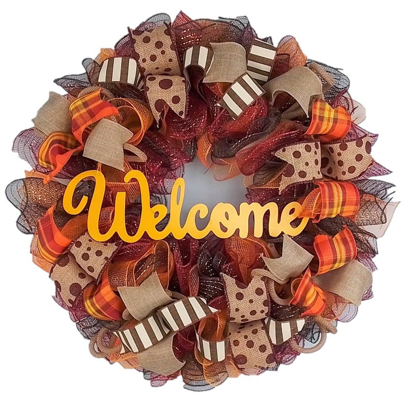 Dark Yellow Fall Wreath, Thanksgiving Front Door Wreaths : F2 No centerpiece