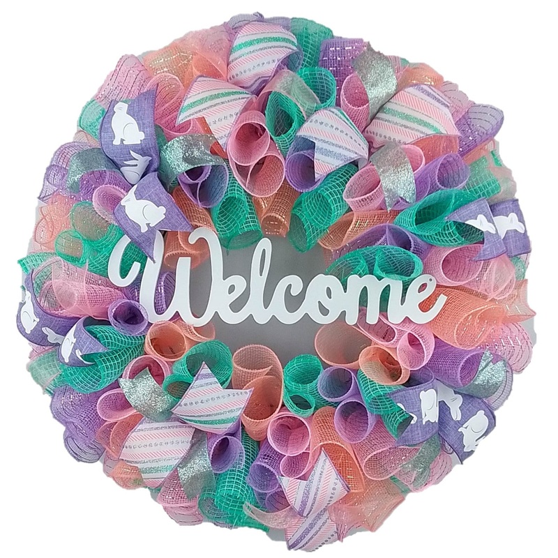 Easter Front Door Wreaths for Decoration – Welcome Porch Decor – Purple Lavender Pink Mint Green No Centerpiece