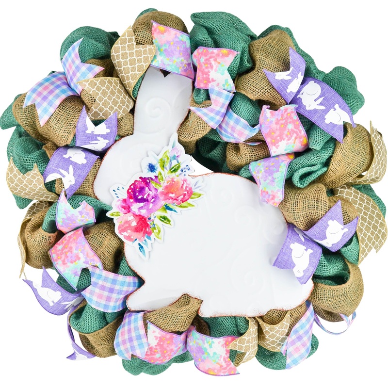 Easter Wreaths for Door – Floral Easter Bunny Welcome Door Wreath