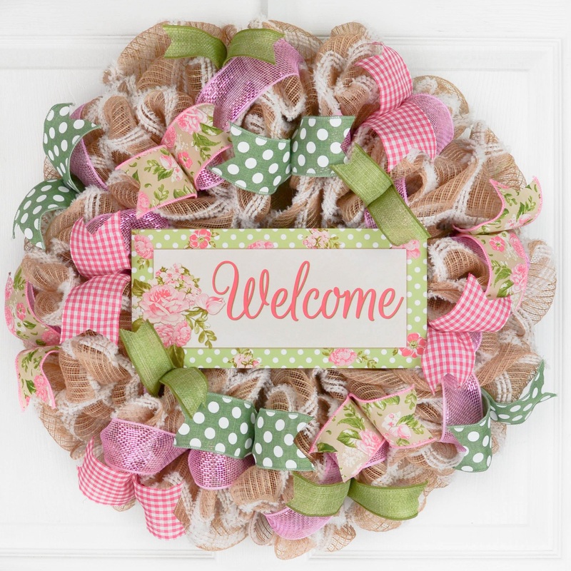 Everyday Floral Welcome Wreath, Door Wreaths for Spring and Summer