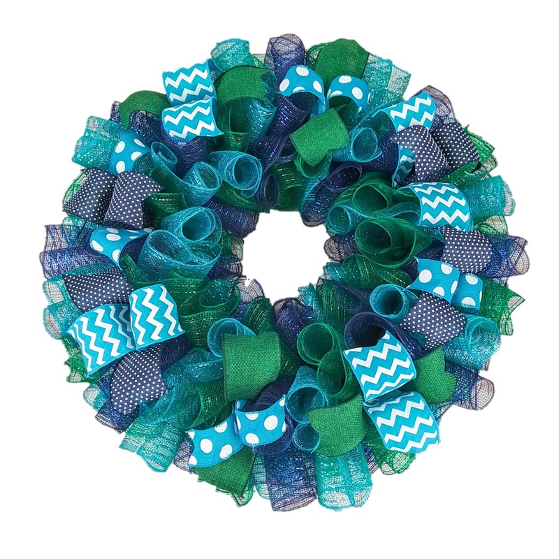 Everyday Monogram Mesh Door Wreath | Navy Blue Emerald Green Turquoise No Centerpiece