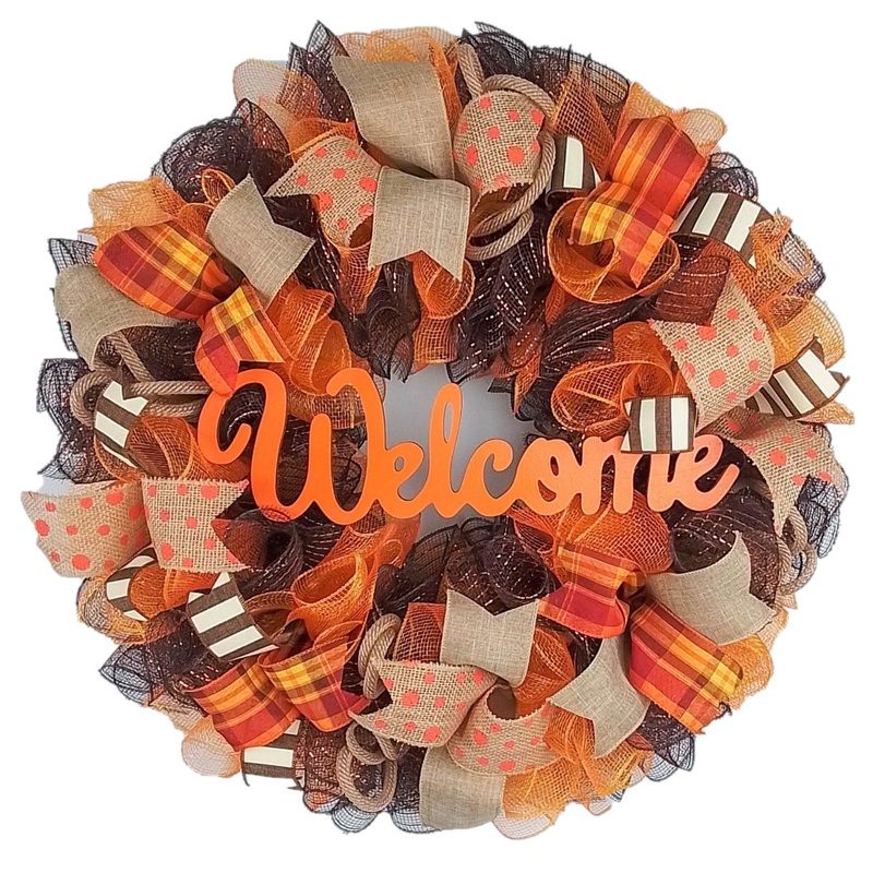 Fall Wreath for Front Door, Brown Autumn Wreaths : F3 No centerpiece