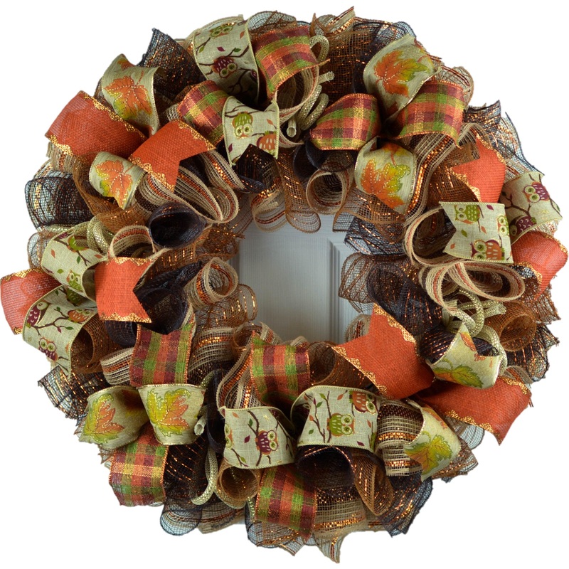 Fall Wreath for Front Door, Burlap Brown Gold No Centerpiece