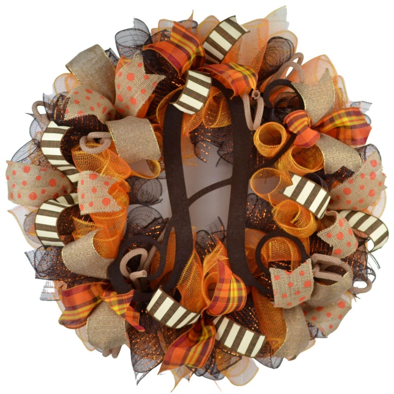 Fall Wreaths for Front Door – Autumn Thanksgiving Wreath – Brown Orange : F3 No centerpiece