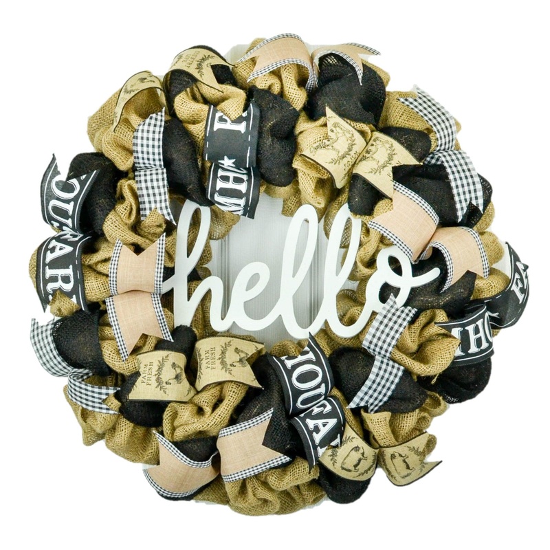 Farmhouse Hello Door Wreath – Everyday Burlap Mesh Front Door Decor Wreaths No Centerpiece