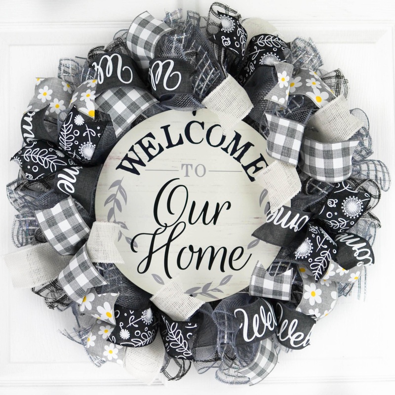 Farmhouse Wreath – Black White Grey Year Round Decor