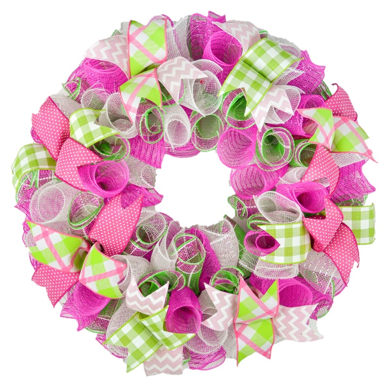 Spring Summer Door Wreath Mother’s Day Gift – Everyday Door Decor – Pink Yellow Lime Green White No Centerpiece