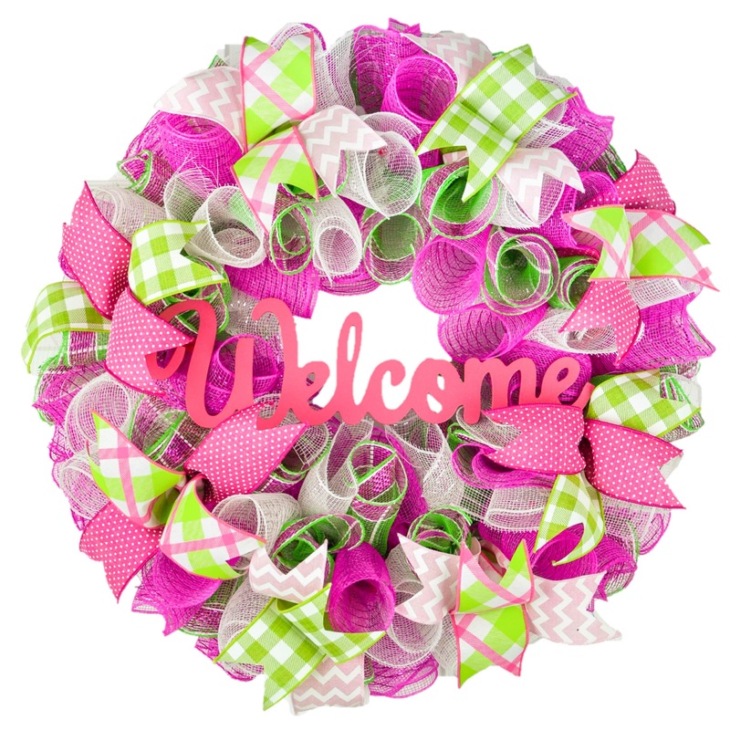 Summer Door Wreath | Spring Everyday Door Wreath; Pink Yellow Lime Green White : P6 No Centerpiece