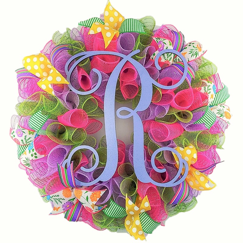 Summer Spring Welcome Door Wreath; Pink, Lavender, Yellow, Green, Purple No Centerpiece