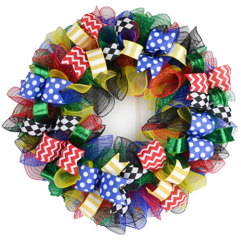 Teacher Classroom Wreath, Superhero Colors Front Door Wreath, Primary Color Wreath No Centerpiece