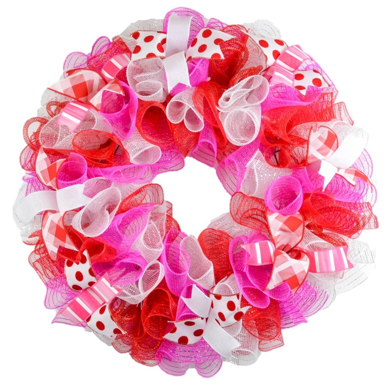 Valentine’s Day Mesh Door Wreath | Red Pink White No Centerpiece