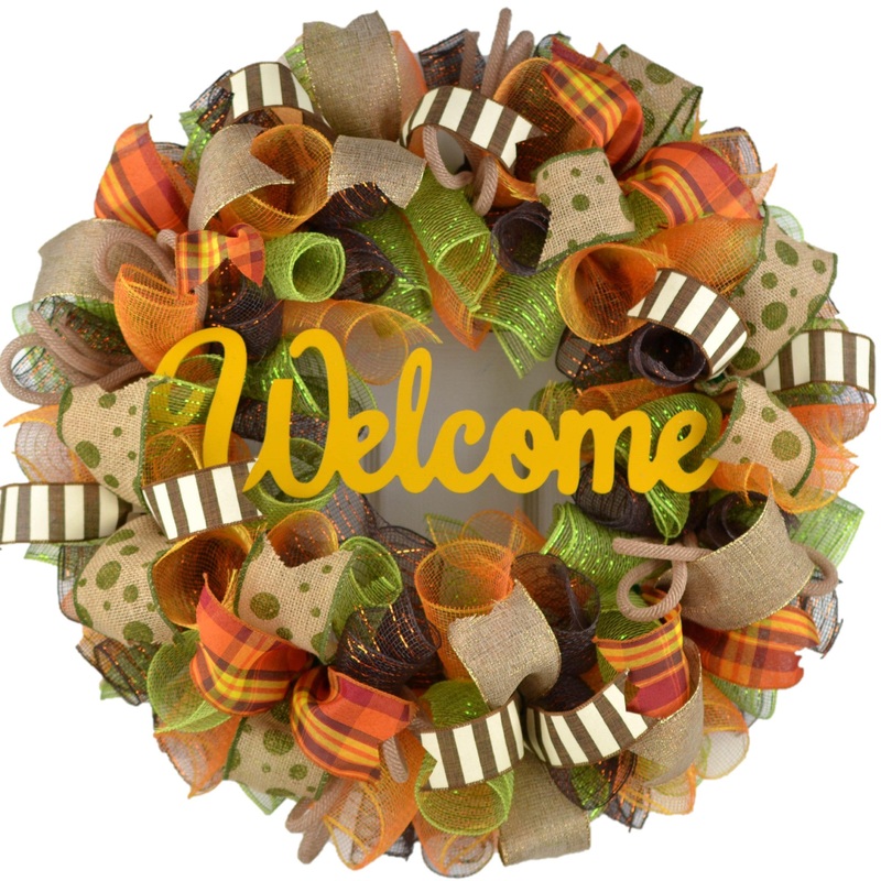 Welcome Fall | Fall Welcome Wreath | Thanksgiving Deco Mesh Wreath No Centerpiece