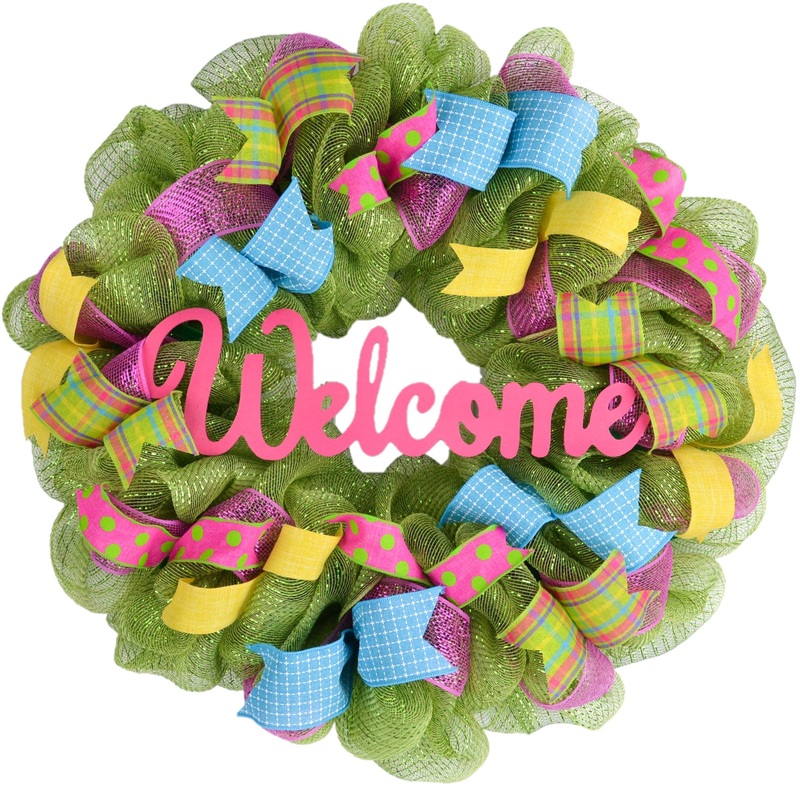 Wreath for Summer | Spring Welcome Wreath | Outdoor Front Door Wreath | Pink Yellow Green Turquoise No Centerpiece