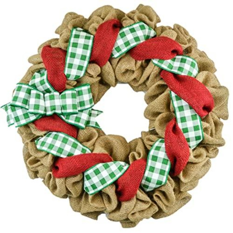 Buffalo Check Burlap Front Door Wreath – Black White Everyday Year Round Decor – Gift for Mom (Christmas, Christmas) No Centerpiece