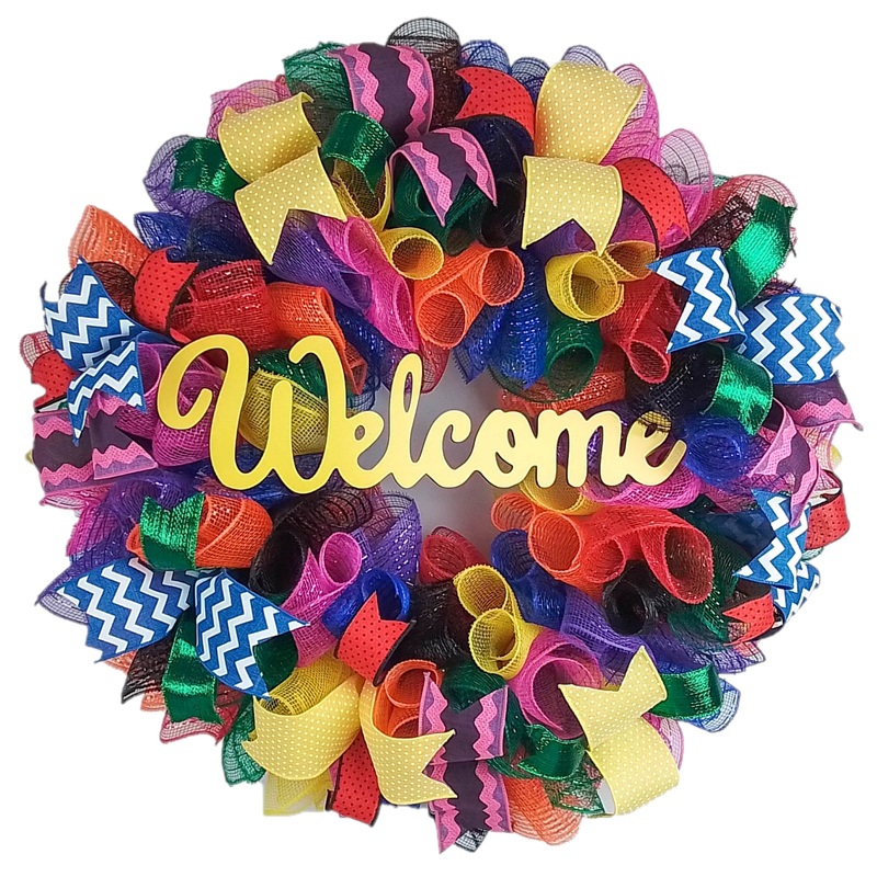 Colorful Welcome Wreath, Multi Colored Wreaths No Centerpiece