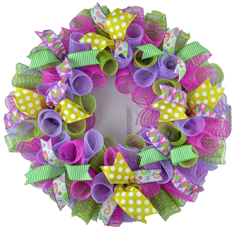 Door Wreaths for Spring Summer Purple – Year Round Wreath – Summer Welcome Door Decorations | Pink Lavender Yellow Green No Centerpiece