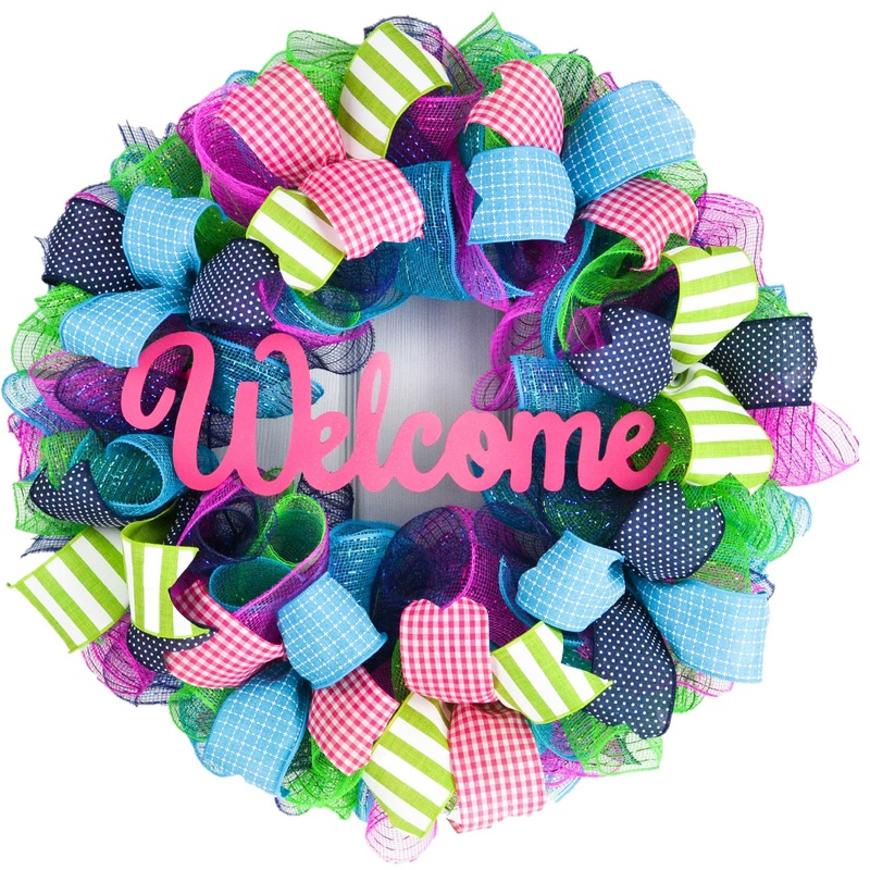 Everyday Door Wreath | Summer Spring Wreath | Outdoor Wreath | Pink Turquoise Navy Blue Green : P5 No Centerpiece