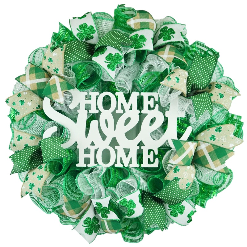St Patricks Wreaths for Front Door, Home Sweet Home Green White No Centerpiece