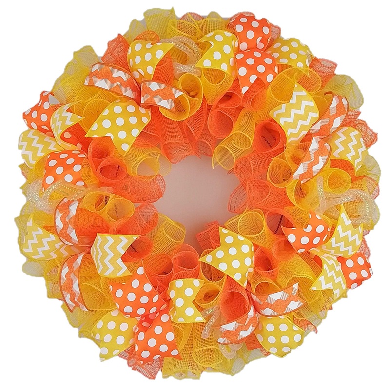 Summer Spring Welcome Front Door Outdoor Wreath; Orange Yellow White No Centerpiece