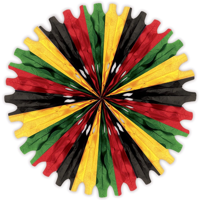 Black, Red, Green and Yellow Tissue Paper Fan Decoration – 63cm