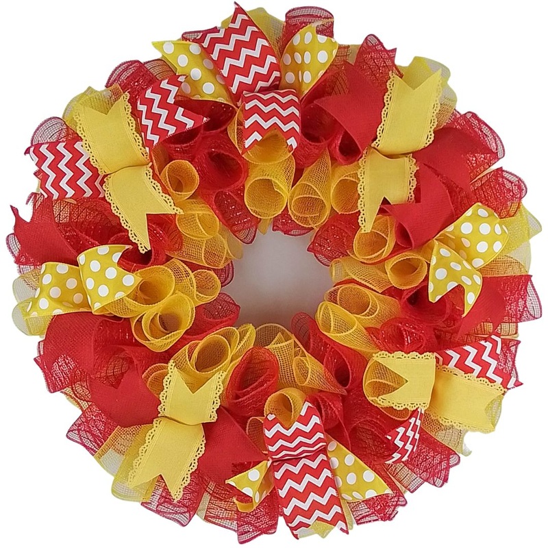 Bold, Festive Wreath, Vibrant Red and Yellow Decor, Indoor and Outdoor Celebration Decoration No Centerpiece