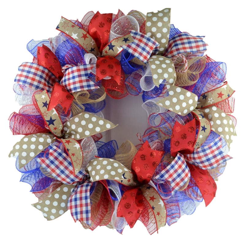 Door Wreaths for Fourth of July, Americana Mesh Door Wreath