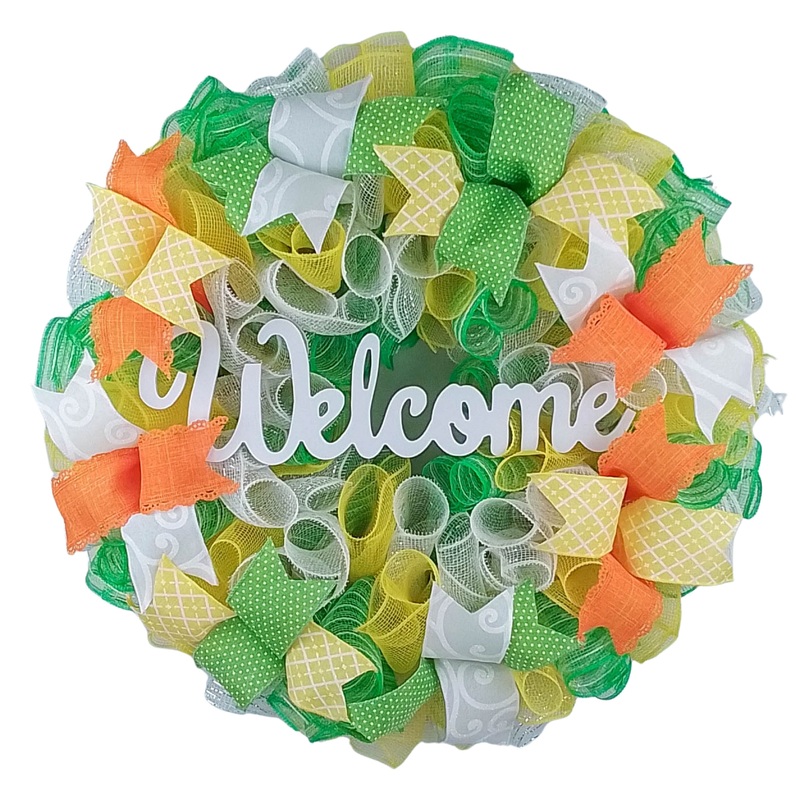 Spring Welcome Wreath, Colorful Door Hanger, Vibrant Ribbon Decorations No Centerpiece