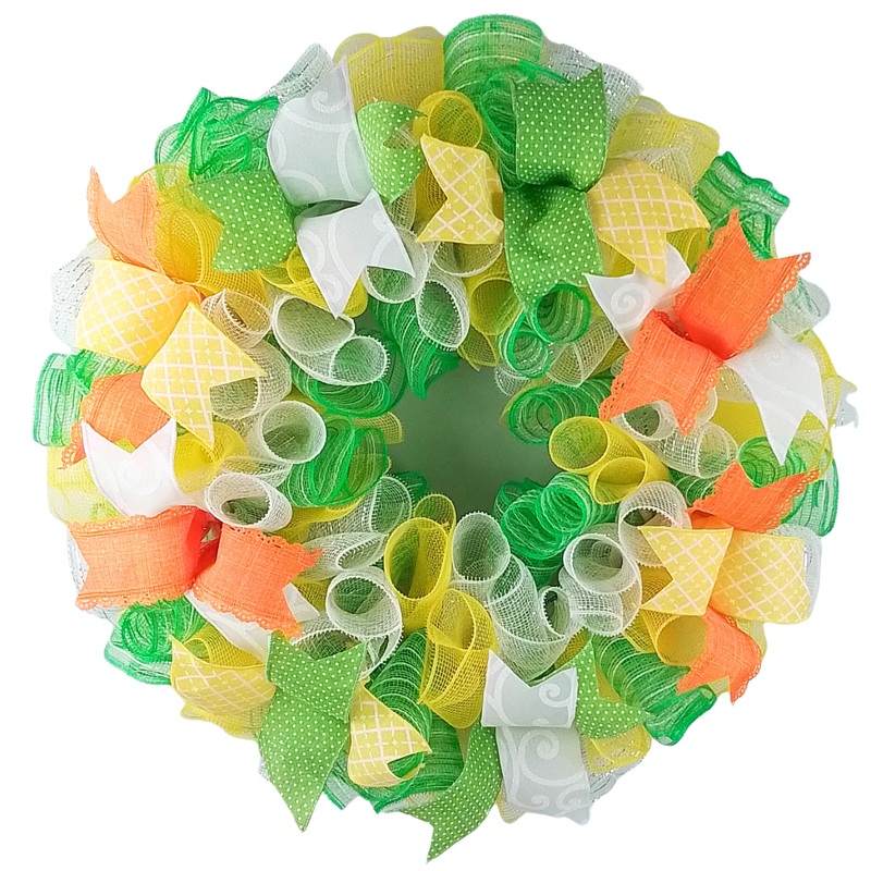 Spring Wreath for Front Door, Colorful Deco Mesh Wreath, Wired Ribbon Decorations No Centerpiece