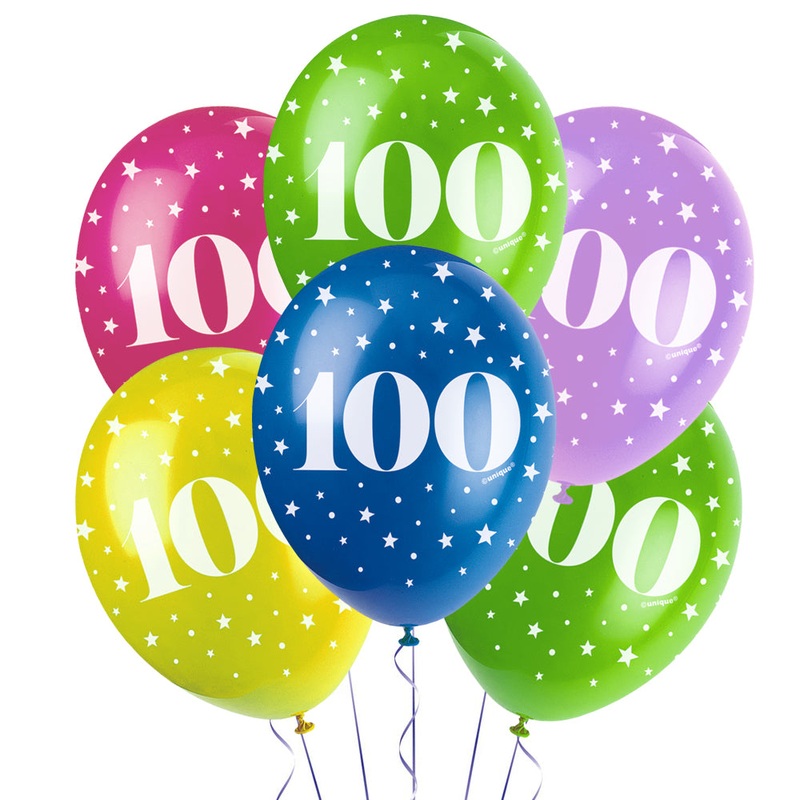 100th Birthday Latex Balloons 12″ – Assorted – Pack of 5