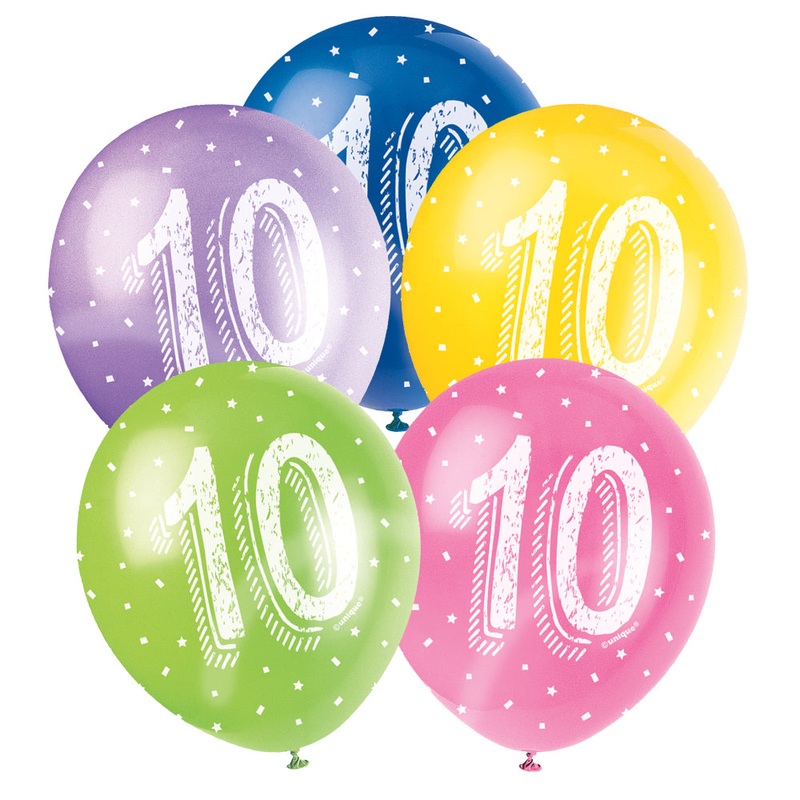 10th Birthday Latex Balloons – Assorted – 11″ – Pack of 5