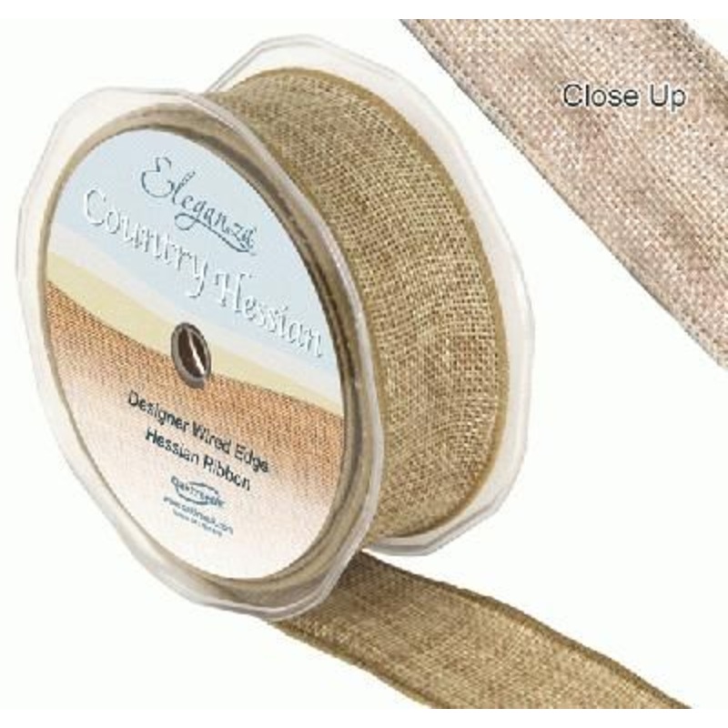 10m Roll of Wired Hessian Ribbon 38mm Wide