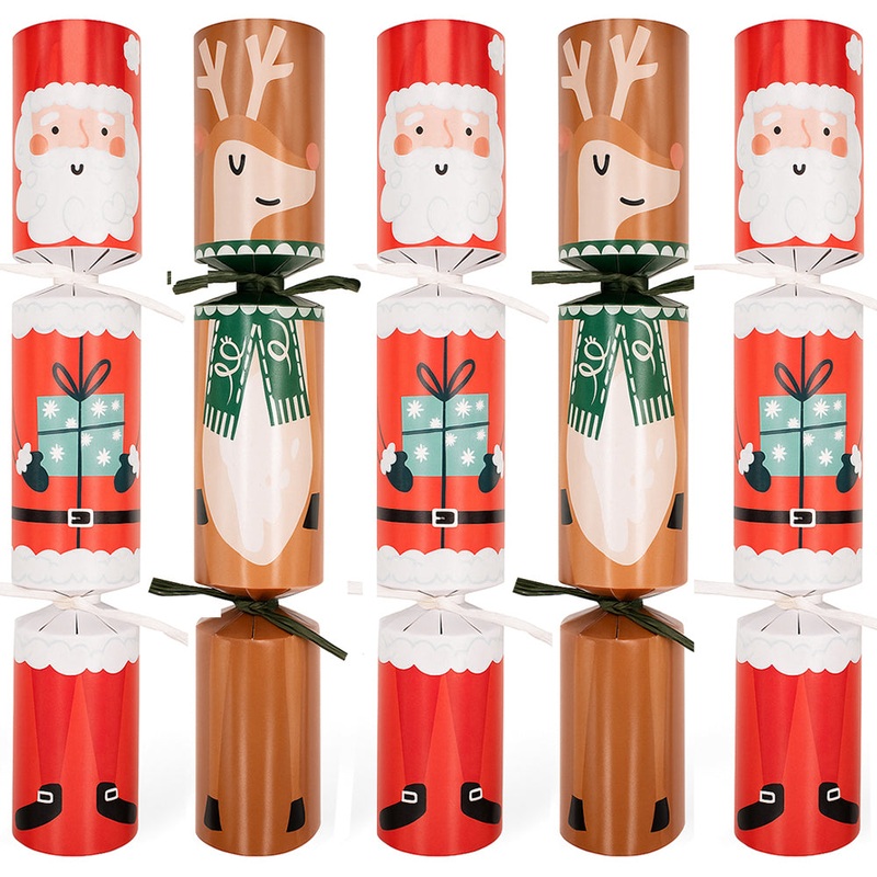 100 x Christmas Crackers Eco-Friendly Santa & Reindeer – 10″ – Bulk Pack