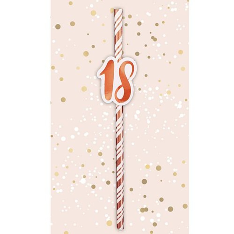 18th Birthday Rose Gold Straws – Pack of 6