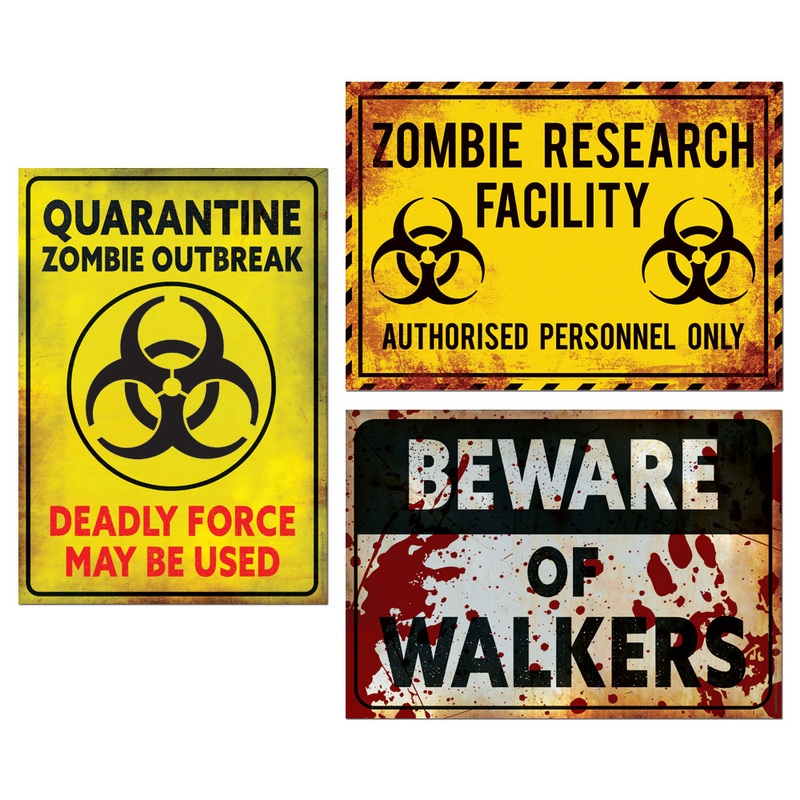 Zombie Signs Halloween Poster Decorations – A3 – Pack of 3