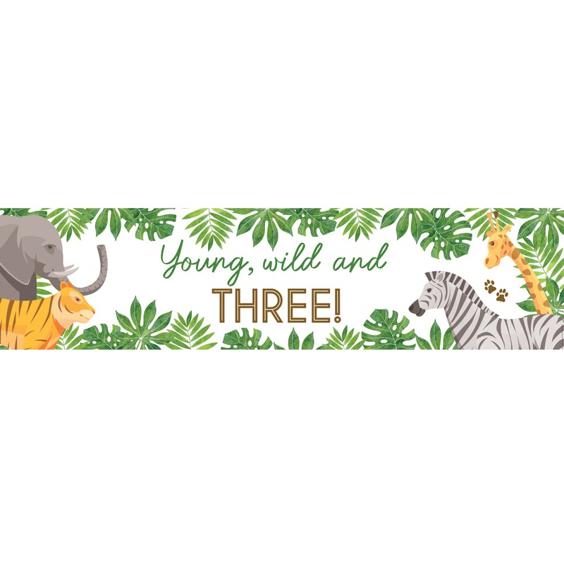 Young, Wild and THREE Jungle Animals Banner Decoration – 1.2m
