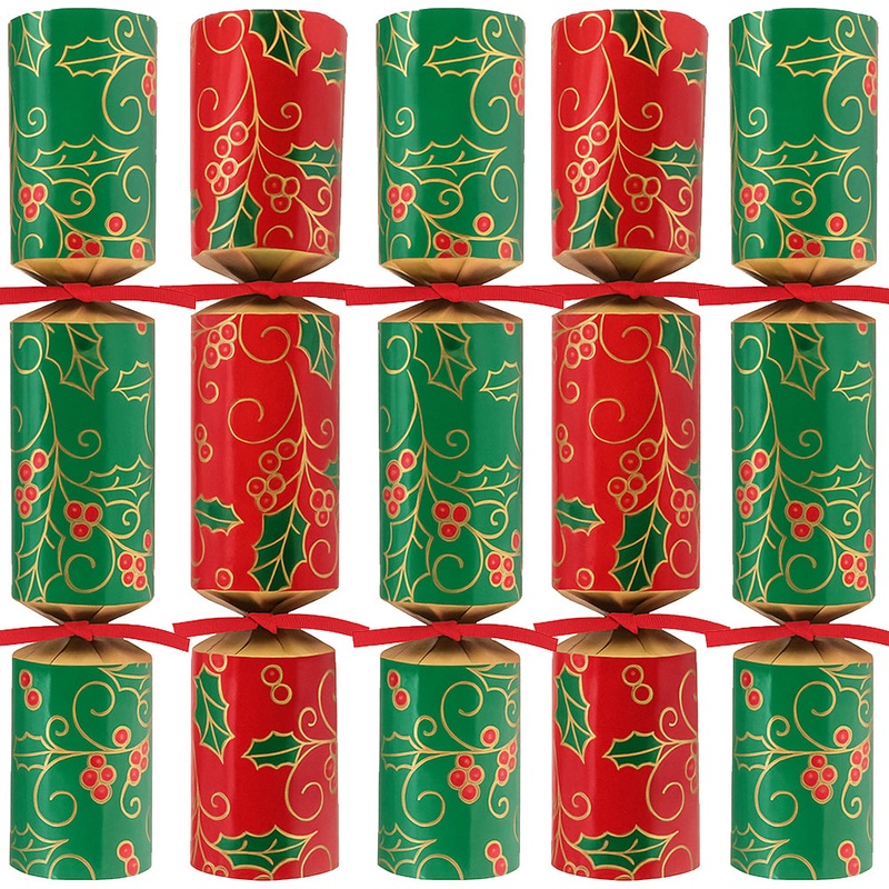 100 x Christmas Crackers Eco-Friendly Holly Swirls Red & Green – 10″ – Bulk Pack