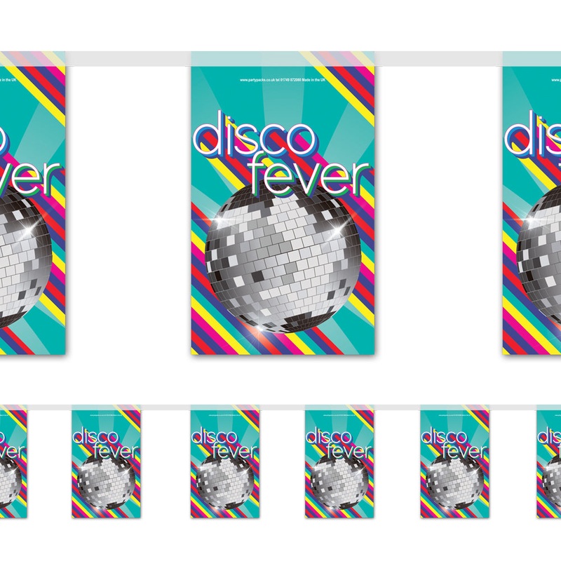 1970’s Disco Ball ‘Disco Fever’ Paper Flag Bunting Party Decoration – 2.4m