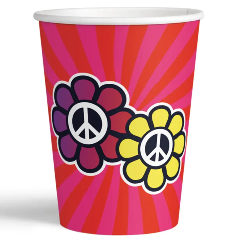1960’s Hippie Paper Cups  – 210ml – Pack of 8
