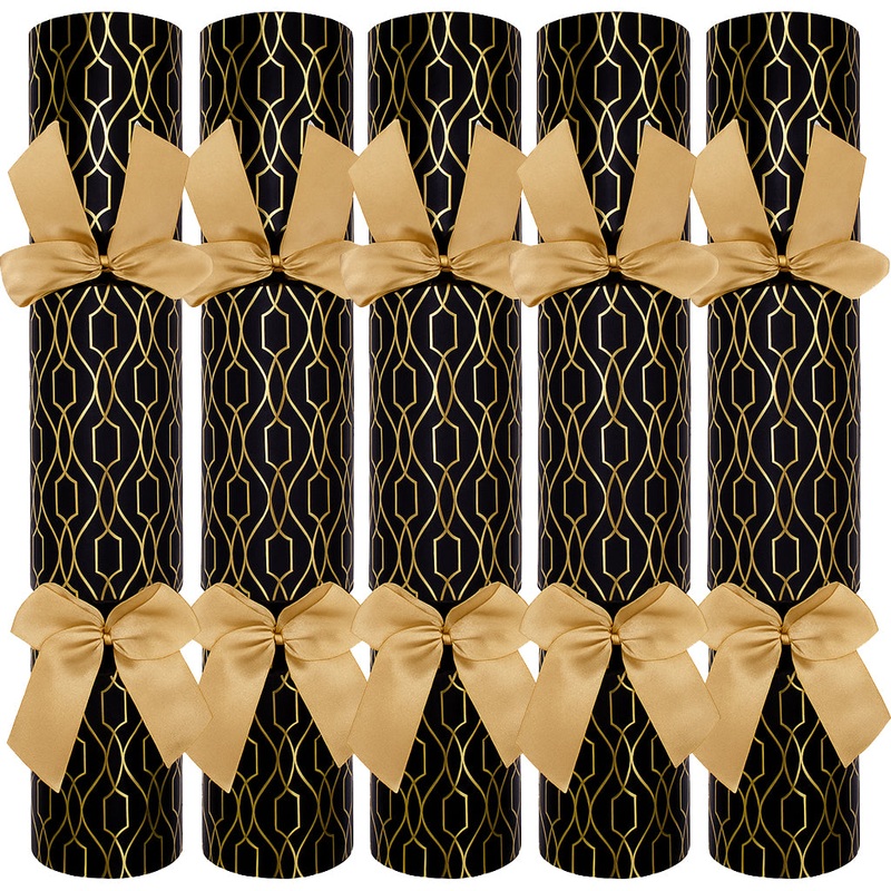 108 x Christmas Crackers Black & Gold Luxury Eco-Friendly – 13″ – Bulk Pack
