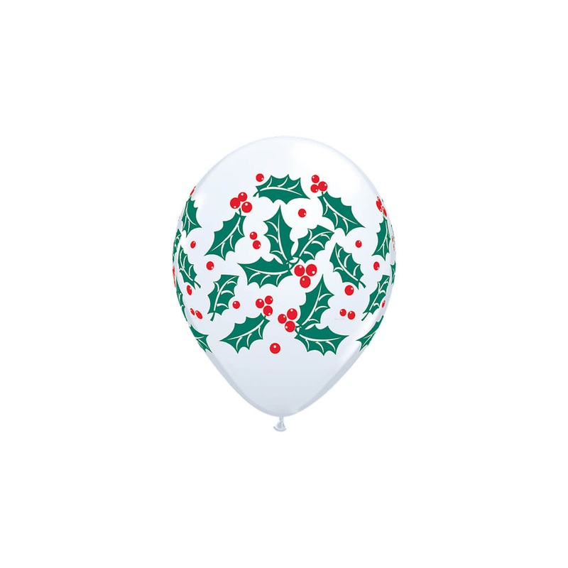 Holly & Berries Printed Latex Balloon Mix (Set of 6)