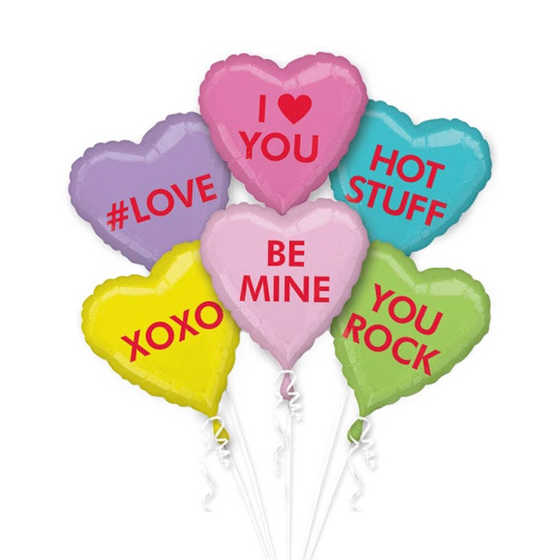 Conversation Candy Hearts Foil Balloon Bouquet