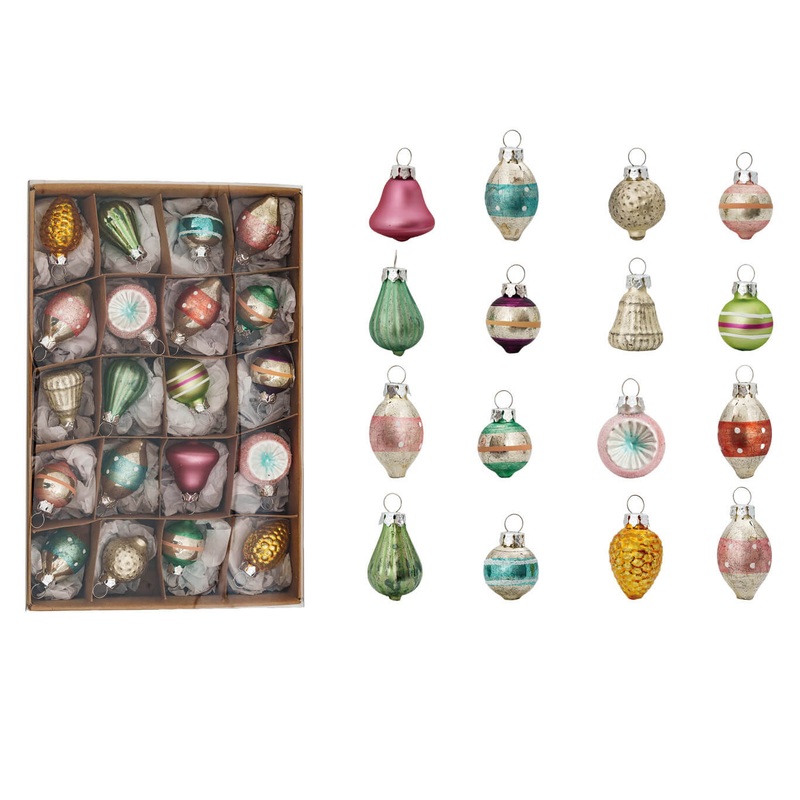 Assortment Of Hand-Painted Vintage Glass Ornaments Boxed Set/20