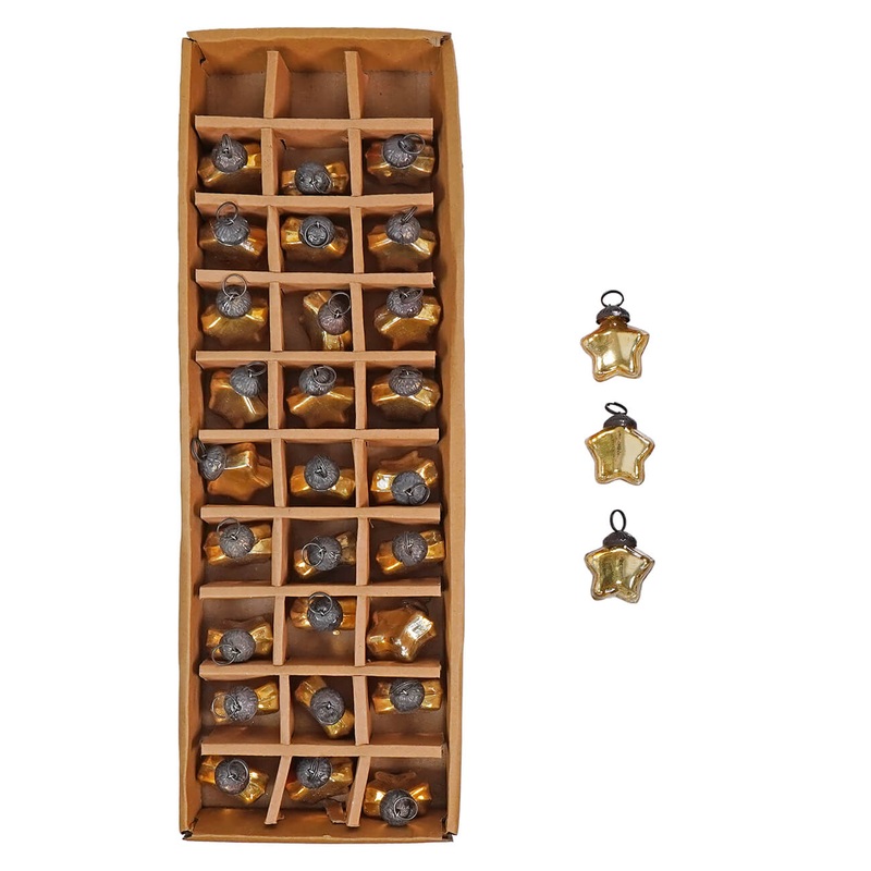 Glass Gold Star Ornaments In Kraft Box Set/30