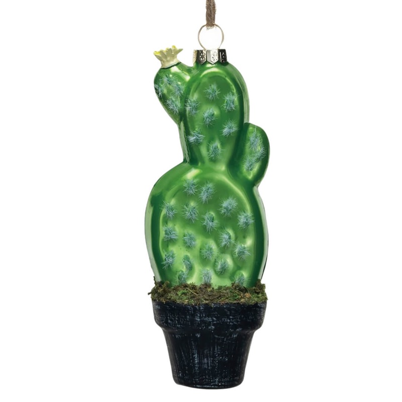 Hand-Painted Glass Potted Cactus Ornament